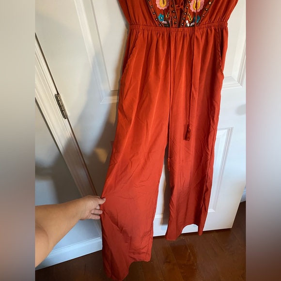 Nasty Gal orange floral trim wide leg jumpsuit - Picture 5 of 6